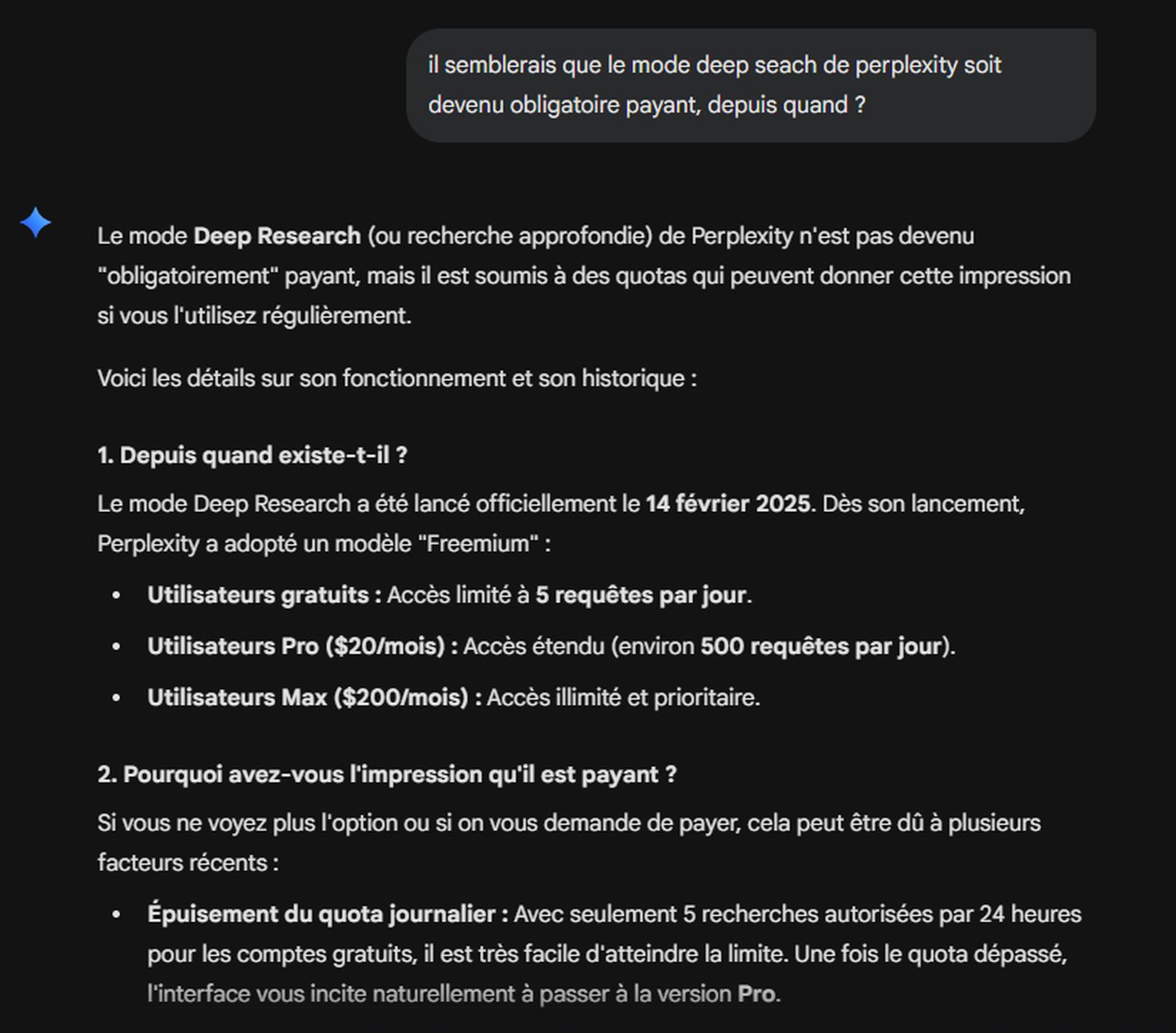 Changement de modèle chez Perplexity