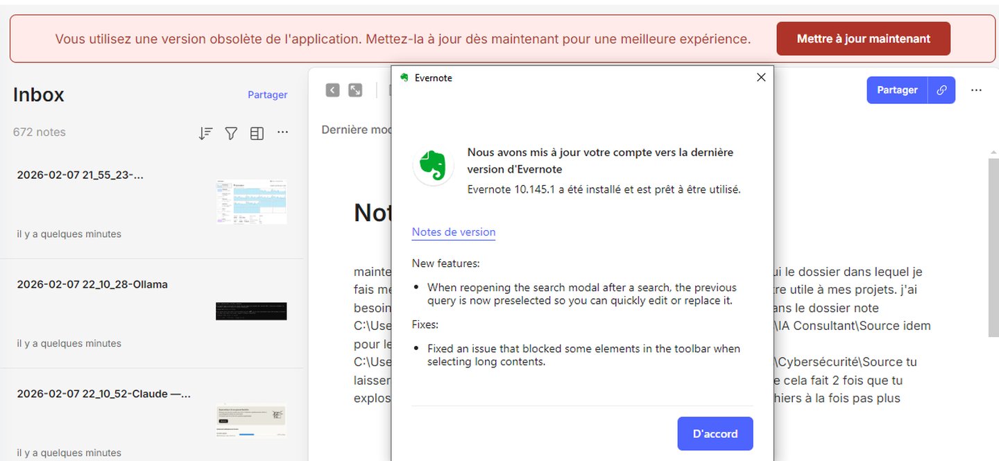 Evernote et les mises à jour