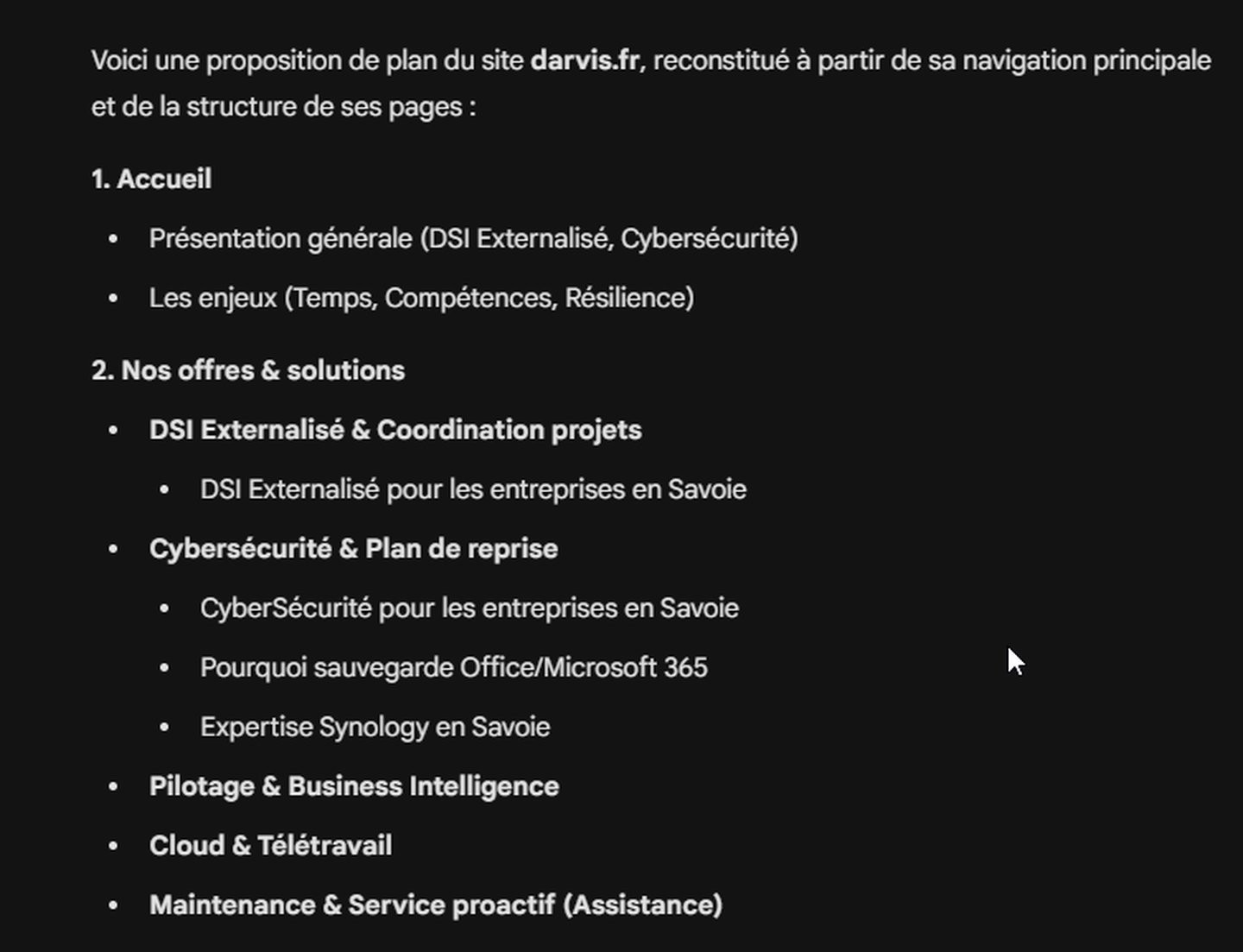 J&rsquo;ai demandé à Gemini le plan de mon site web